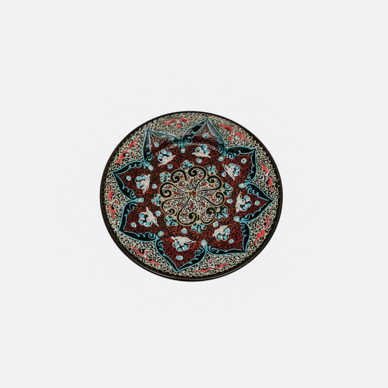 Unique handmade decorative plate from Uzbekistan, 26 cm, drip technique